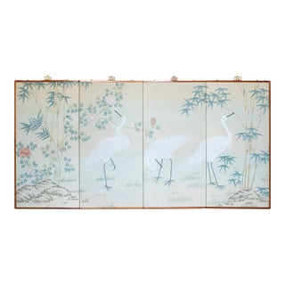 C. 1970s Chinoiserie Silk Screen "Egrets, Bamboo and Peonies" For Sale