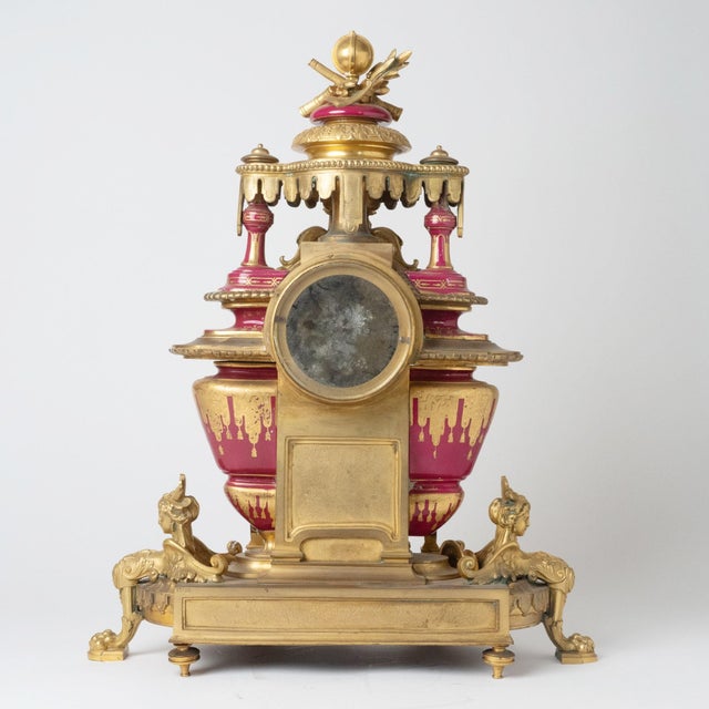 Purple Antique French Sèvres Porcelain and Gilt-Bronze Ormolu Mounted Clock, Mid-19th Cent For Sale - Image 8 of 10