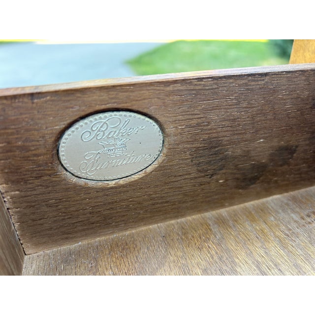 Vintage 1960s Baker Furniture Neoclassical Walnut Chest of Drawers – French Empire Style With Brass Accents & File Drawer For Sale - Image 6 of 9