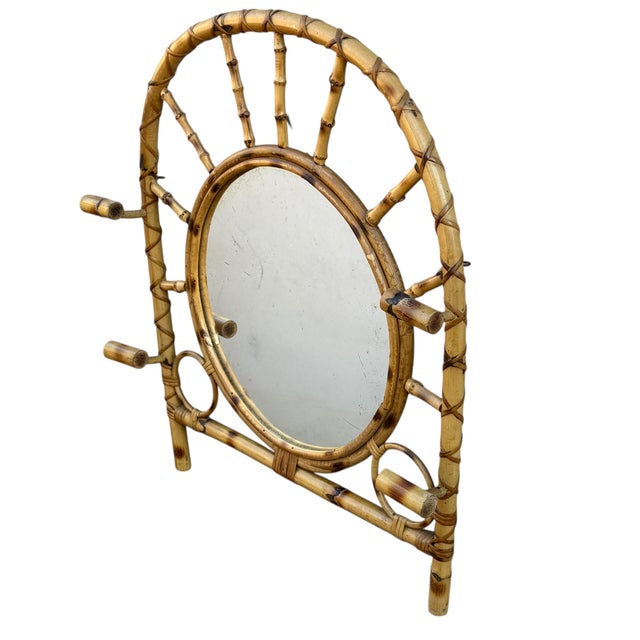Magnificent 1960s rattan coat rack mirror from the south of France