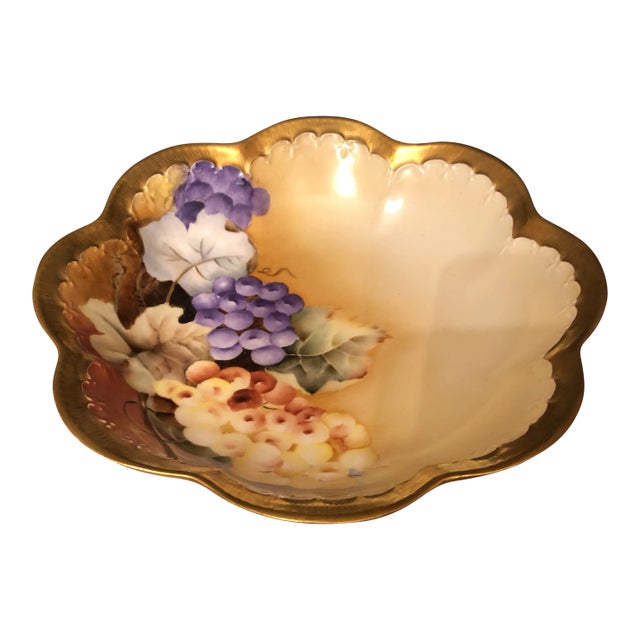 Jean Pouyat Limoges Scalloped Bowl With Grapes For Sale