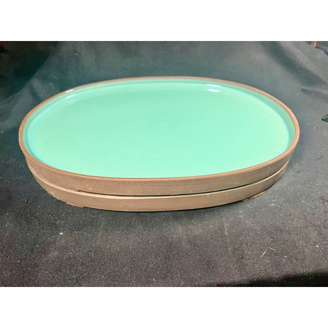 Mid 20th Century Vintage Banseki Japanese Ceramic Platters With Blue Glaze - a Pair For Sale - Image 5 of 16