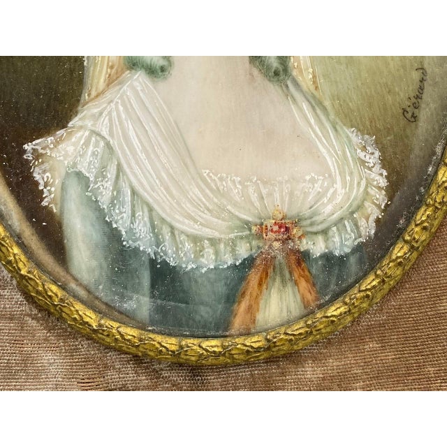Metal Antique Marie Antoinette Miniature Portrait by Gerard French Gilt Framed Signed For Sale - Image 7 of 12