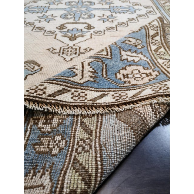 Blue Vintage Turkish Geometric Anatolian Oushak Rug For Sale - Image 10 of 13