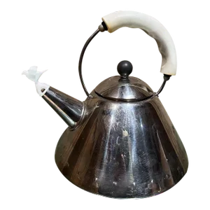 1980s Vintage Alessi Tea Kettle Stainless White Italy