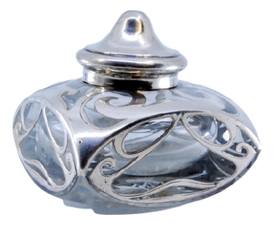 Glass Inkwell with Silver Coating and Crimped Lid