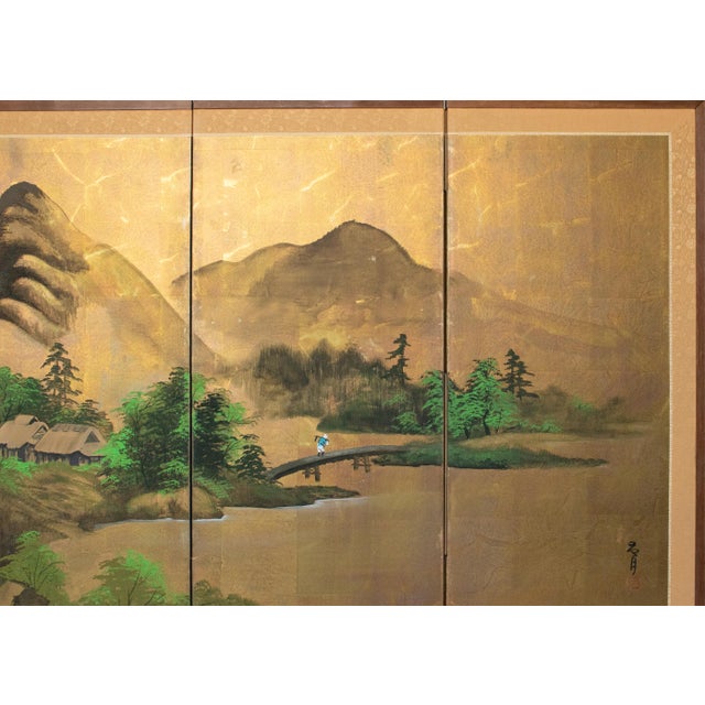 1960s "Summer Landscape With Trees", Shōwa Era Japanese Painted Byobu Screen For Sale In Dallas - Image 6 of 18