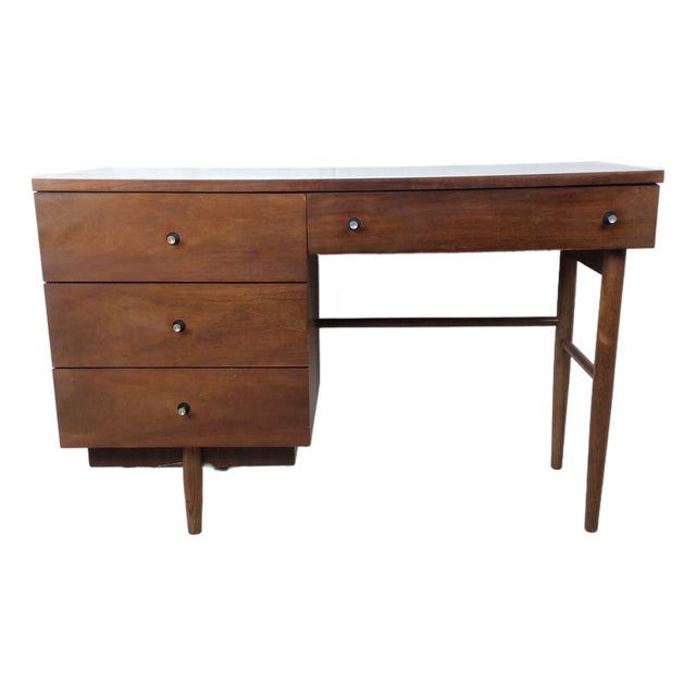 Mid Century Modern Four Drawer Writing Desk With Chrome Hardware by Stanley Furniture For Sale