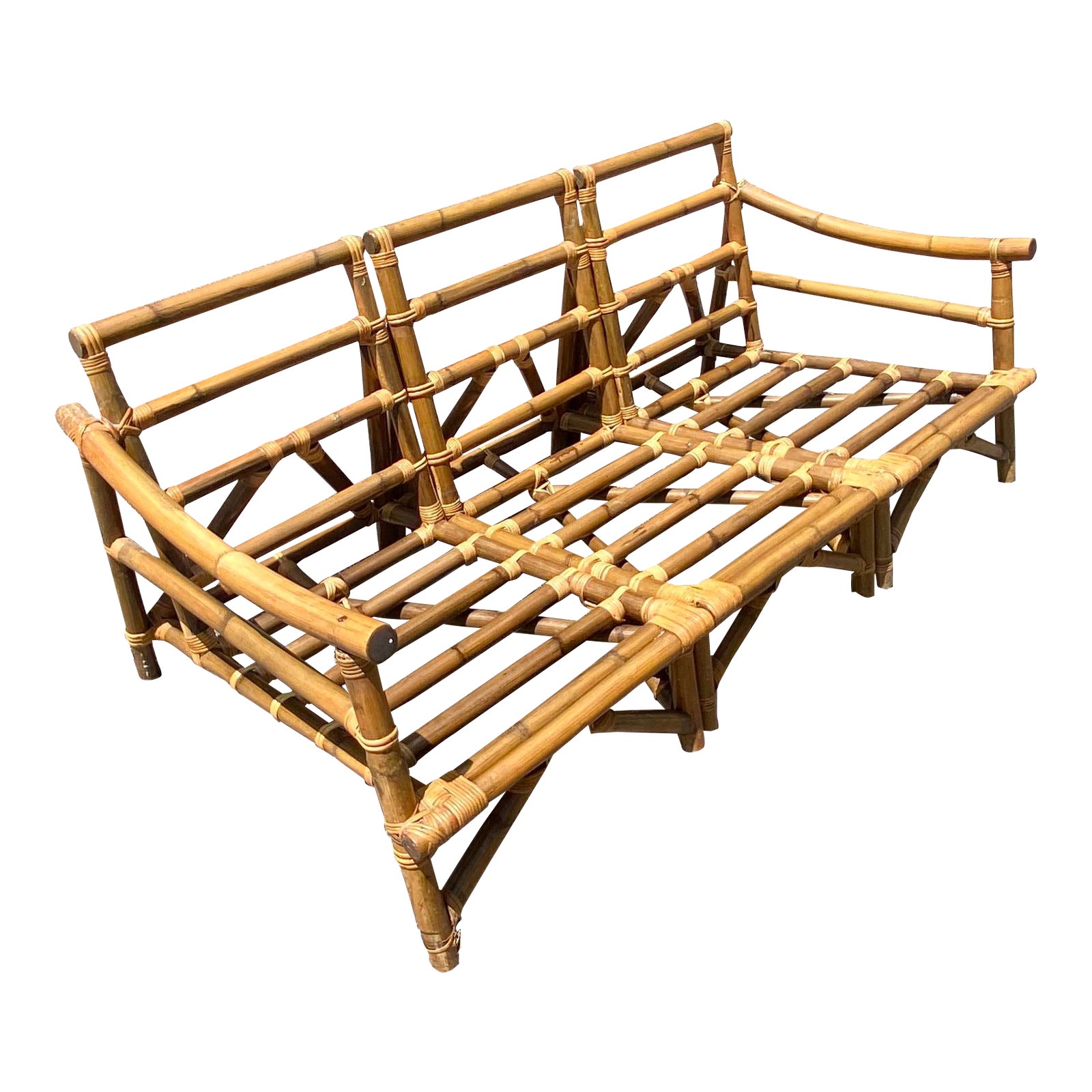 Vintage Coastal Retro MidCentury CalifAsia Bamboo Sectional Sofa