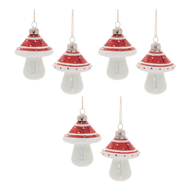 2020s Glittered Glass Mushroom Ornament (Set of 6) For Sale - Image 5 of 5