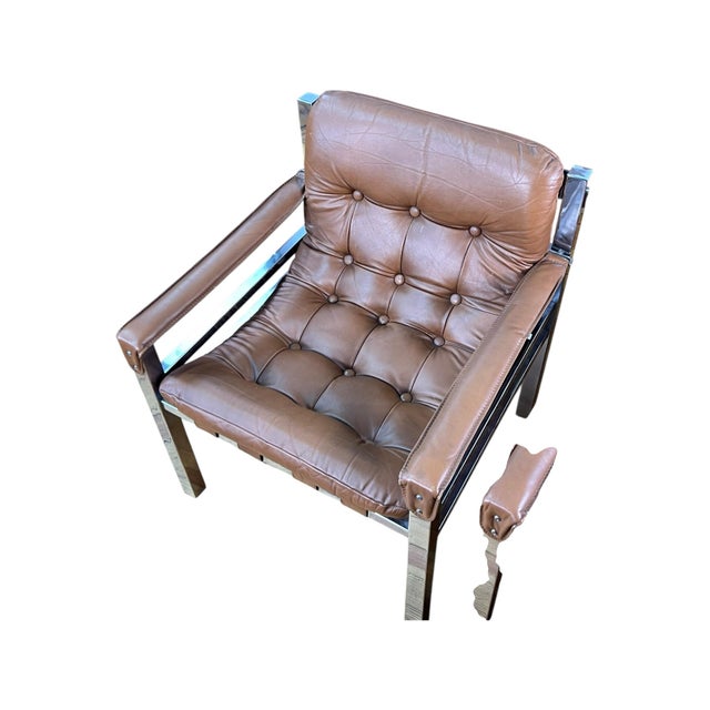 Mid-Century Modern Chrome and Leather Safari Lounge Chairs - A Pair For Sale In New York - Image 6 of 12