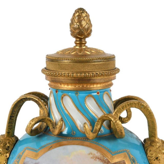 19th Century Sèvres-Style Hand-Painted Gilt Bronze and Porcelain Urn For Sale In Greensboro - Image 6 of 8