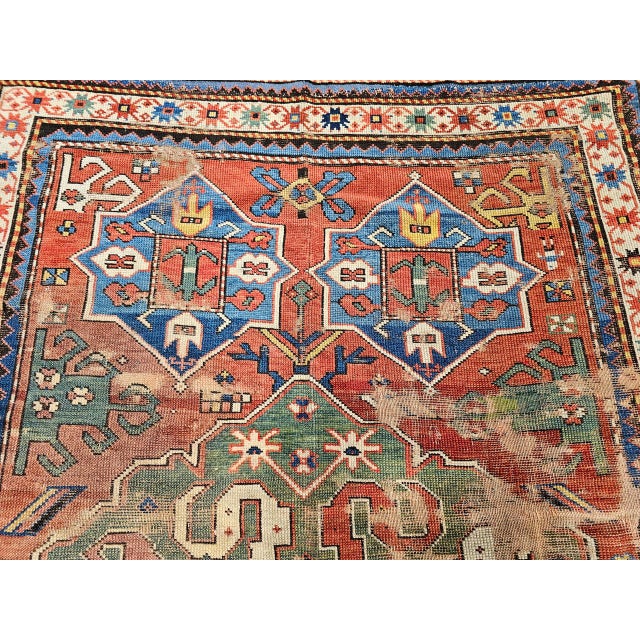 Tribal Mid-19th Century Caucasian Cloudband Karabagh Carpet, Hand-Knotted Wool, Green & Blue, 5' x 9' For Sale - Image 3 of 17