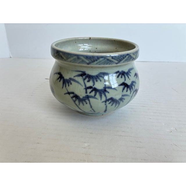 Antique Japanese Blue White Porcelain Chinoiserie Cachepot For Sale - Image 10 of 11