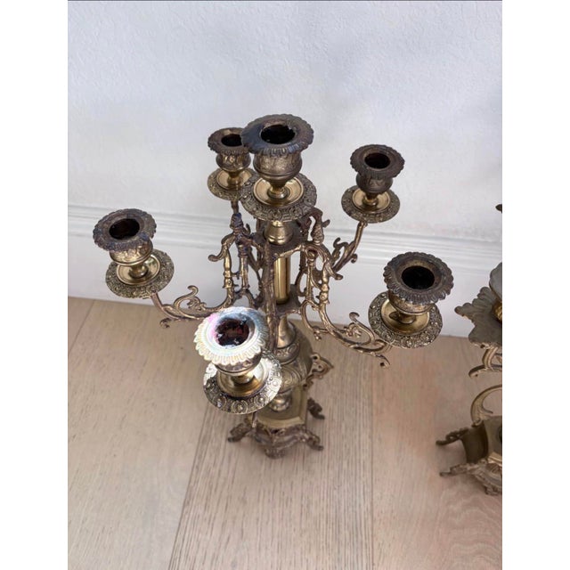 Pair of Vintage Rococo Revival 6-Light Brass-Tone Candelabra, 19” For Sale - Image 4 of 10