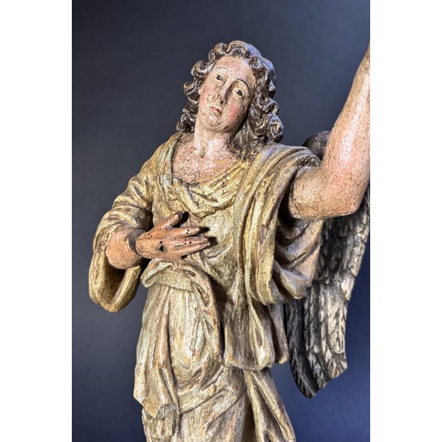 Wood Lombard Artist, Polychrome Sculpture Depicting an Angel, 17th Century, Wood For Sale - Image 7 of 17