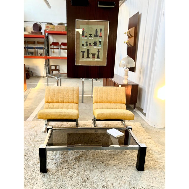 Coffee Table in Black Metal and Chrome with Smoked Glass, 1970s For Sale - Image 11 of 12