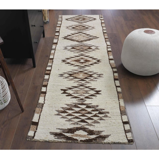 Vintage Turkish Hand-Knotted vintage rug is a semi-antique vintage runner rug.'70s Eastern region of Turkey's unique rug...