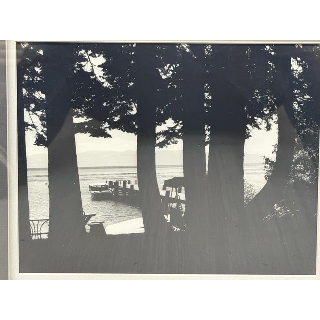 2010s Black & White Tahoe Boat in Dock Photograph, Framed For Sale - Image 5 of 12