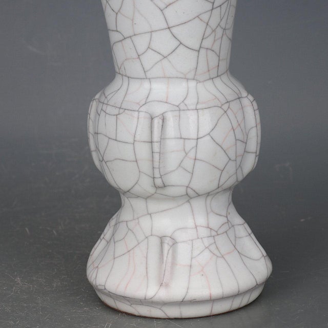 Celadon Chinese Ceramic Vase Guan Ware Crackle Glaze Celadon Huagu Vase For Sale - Image 8 of 10