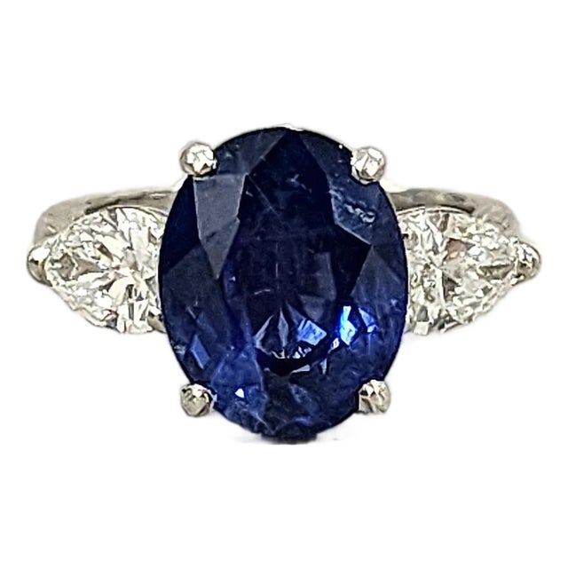 6.51 Ct Gia Certified Sapphire and Diamond Ring, Size 4.5 For Sale