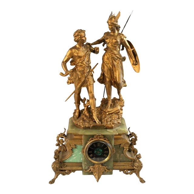 Antique French Alabaster Clock "La Walkyrie" by Ernest Rancoulet (1875-1915) For Sale