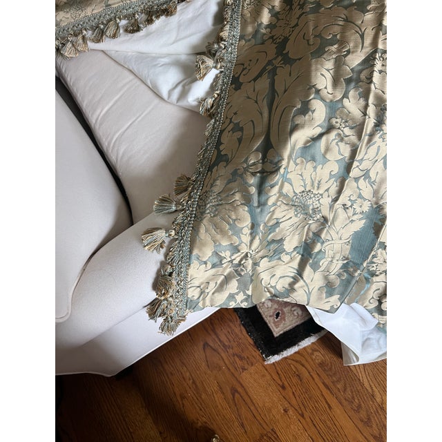 Traditional 8 Panels Luxury Silk Taffeta Damask Drapery + Gilt Fluted Wood Rods For Sale - Image 3 of 9