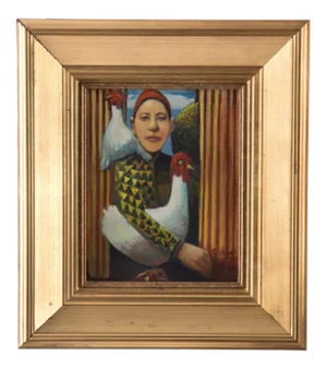 James Feehan "Chicken Keep" Oil & Wax on Canvas Painting