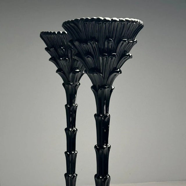 Mid-Century Modern Serge Roche Style, Mid-Century Modern, Palm Leaf Floor Lamps, Black Lacquer For Sale - Image 3 of 12