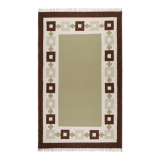 Part & Parcel Goods Wool Chain Rug 2’6” x 8', Sage, Chocolate, Celadon and Eggshell For Sale