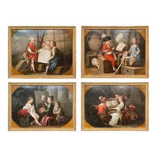 18th Century French “Four Arts” Allegorical Paintings After Carle Van Loo For Sale