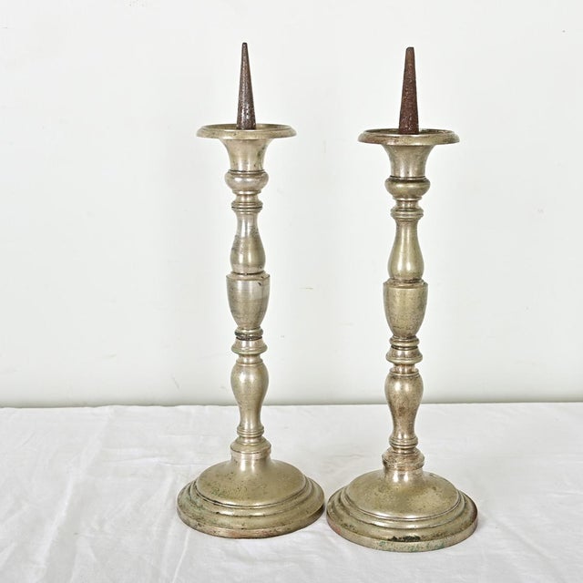 French Pair of 19th Century Pewter Candlesticks For Sale - Image 9 of 10
