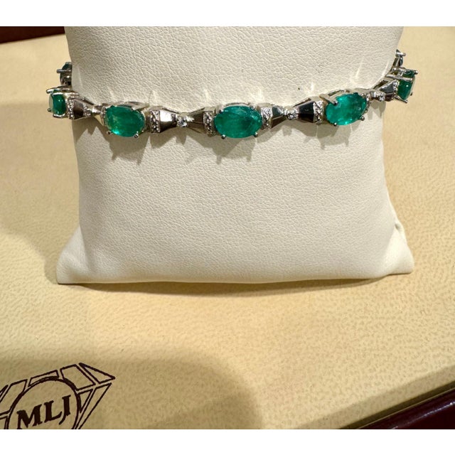 11 Carat Natural Emerald & Diamond Cocktail Tennis Bracelet 14 Karat White Gold For Sale - Image 12 of 18