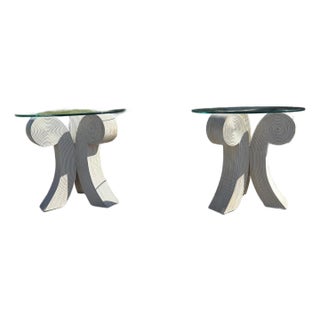 1980s Coastal Boho Cream Colored Pencil Reed Rattan Side Tables- Set of 2 For Sale