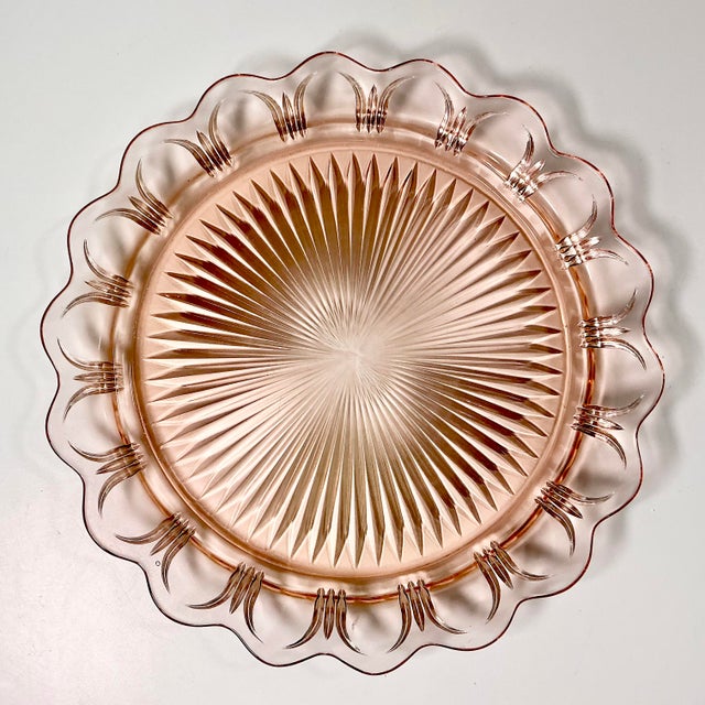 Early 20th Century Early 20th C Art Deco Hollywood Regency Boho Chic Pink Glass Starburst Platter. For Sale - Image 5 of 9
