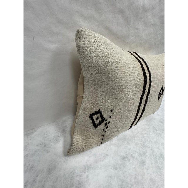 Turkish Hemp Pillow Cushion Natural Beige Black Pillow Cushion Cover 16" x 24" For Sale - Image 4 of 4