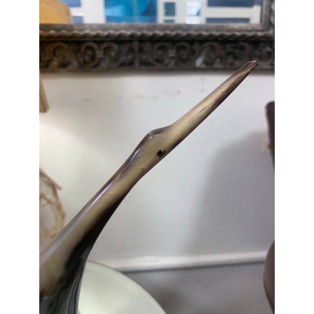 Bone Vintage Hand-Carved Steer Horn Bird Sculptures – Set of Two For Sale - Image 7 of 9