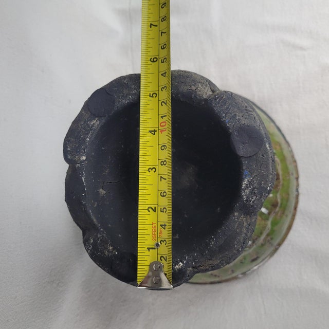 Late 20th Century Rustic Green Glazed Stoneware Pedestal Bowl Urn Footed Artisan Pottery For Sale - Image 9 of 9