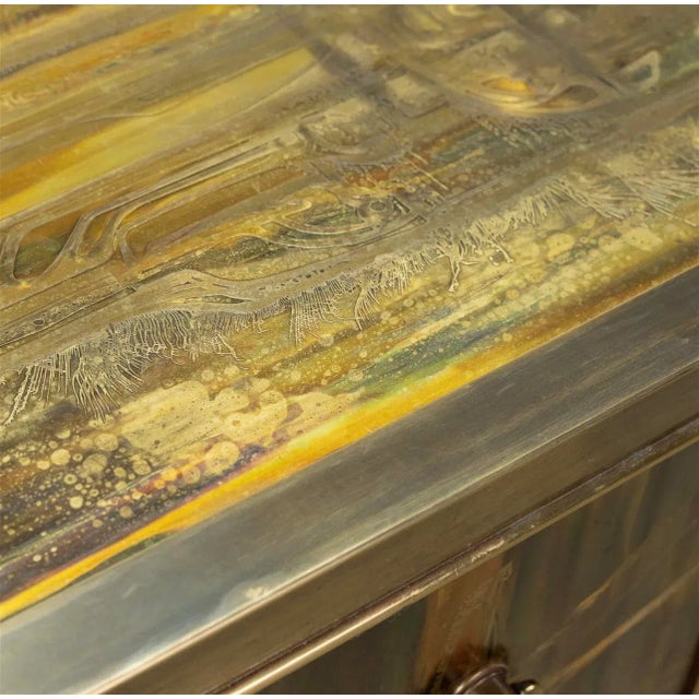 Mid-Century Modern 1970s Bernhard Rhône Acid Etched Brass Credenza for Mastercraft For Sale - Image 3 of 12