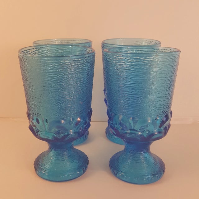 Blue 1970s Blue Glass Footed Tumblers Set of 4 For Sale - Image 8 of 8