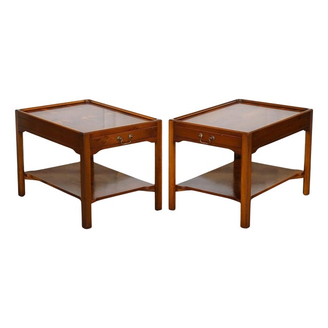 Vintage Bevan Funnell Yew Wood Two Tiered Side Lamp Tables, Set of 2 For Sale
