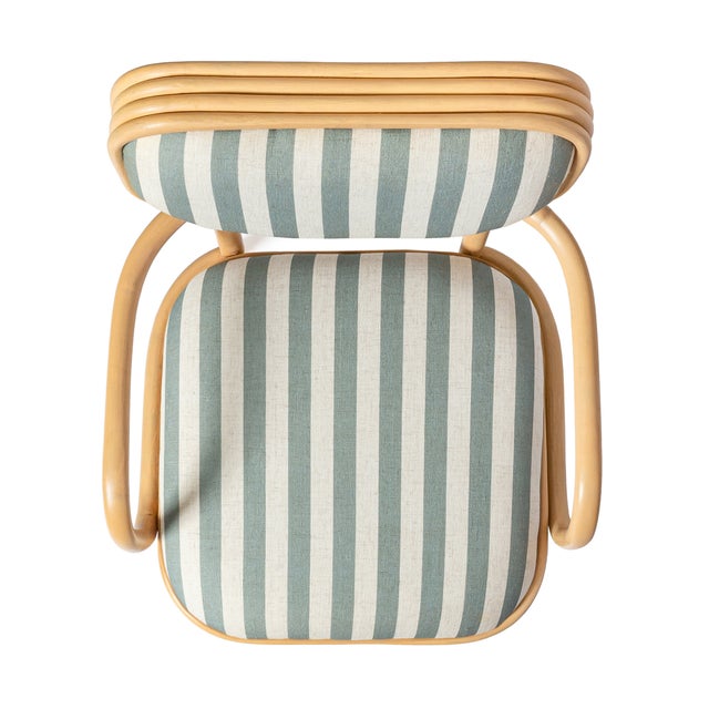 Dorine Striped Performance Linen & Rattan Dining Armchair, Mint Green For Sale In Los Angeles - Image 6 of 9