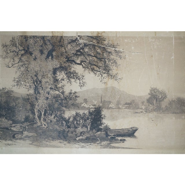 Late 19th Century Antique Ernest C Rost Budds Lake New Jersey Eagles Cove Etching 28" For Sale - Image 5 of 13