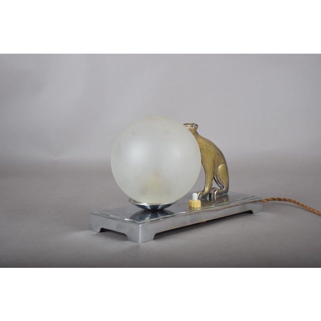 1940s Art Deco Animal-Figure Table Lamp with Frosted Glass Globe, 1940s For Sale - Image 5 of 11