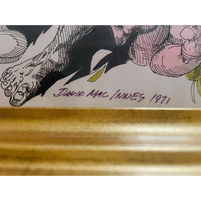 Glass 1971 Signed Mixed Media Figurative Drawing by David Mac Innes | California Original Work on Paper | Professionally Framed For Sale - Image 7 of 11