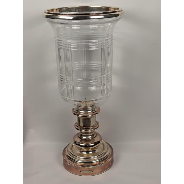 Ralph Lauren Home Silver-Tone Metal & Cut-Pattern Glass Hurricane Candle Holder For Sale - Image 10 of 13