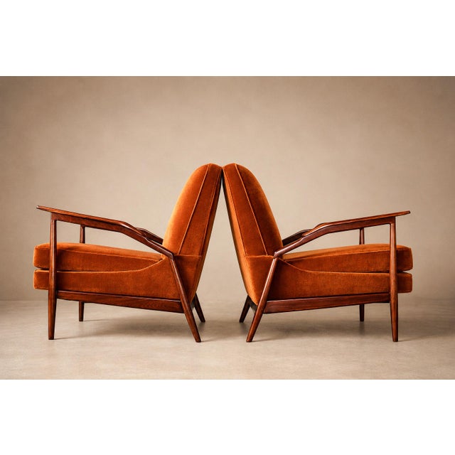 Giuseppe Scapinelli Pair of Armchairs in Caviúna & Burnt Caramel Mohair Velvet, Brazil, 1950s For Sale - Image 10 of 18
