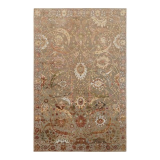 Rug & Kilim’s Persian Tabriz Style Rug in Beige-Brown With Floral Patterns For Sale