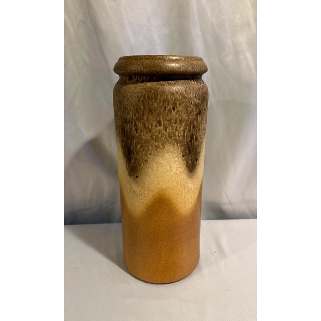 A wonderful mid-Century large scale West German art pottery vase in mottled shades of pale yellow, sand beige and brown in...