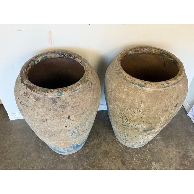 Turquoise Pair of Monumental Antique Water Jars - Large With Original Turquoise Glaze For Sale - Image 8 of 15